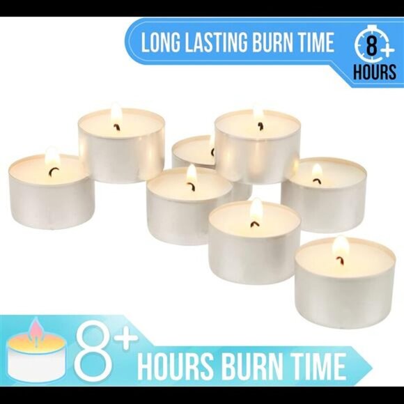 Bulk 50 Pack Unscented Smokeless Long Tea Light Candles with 8 Hour Extended - Picture 5 of 7